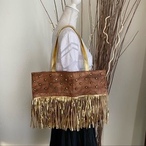Gorgeous Woman’s Brown Gold Fringes Shoulder Bag